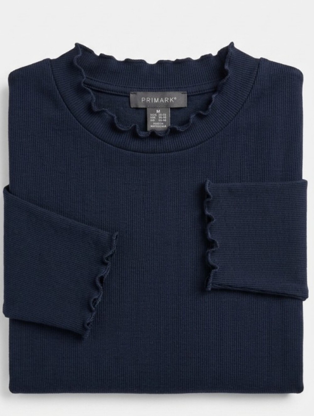 Ruffled Navy Long-Sleeve Turtleneck with Frill Ruffled Trim